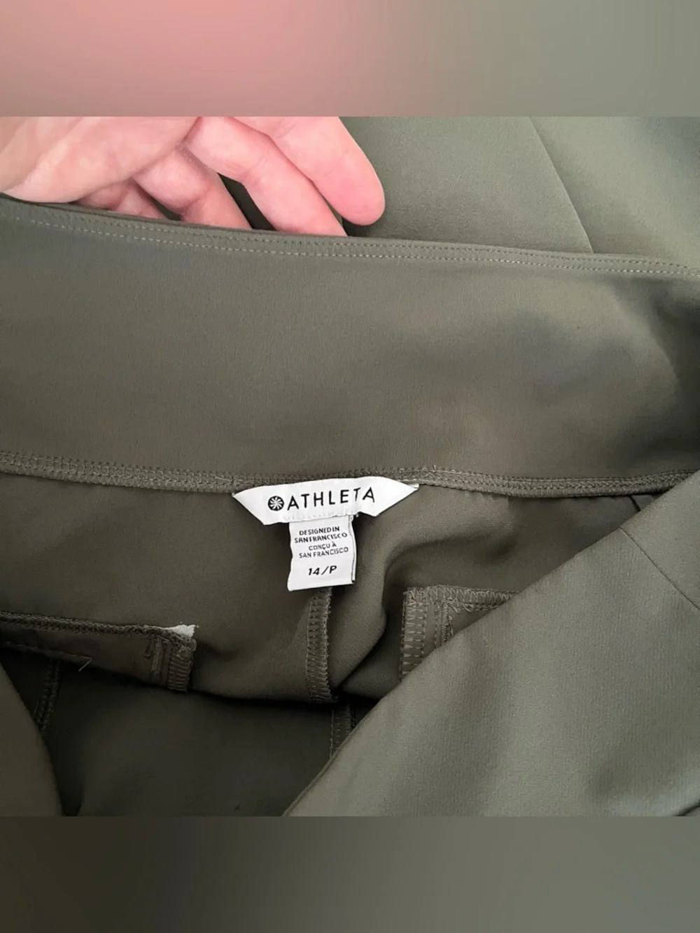 Athleta Endless High Rise Pant Women's Size 14P Olive Green Pull On Zip Pockets - Picture 6 of 6